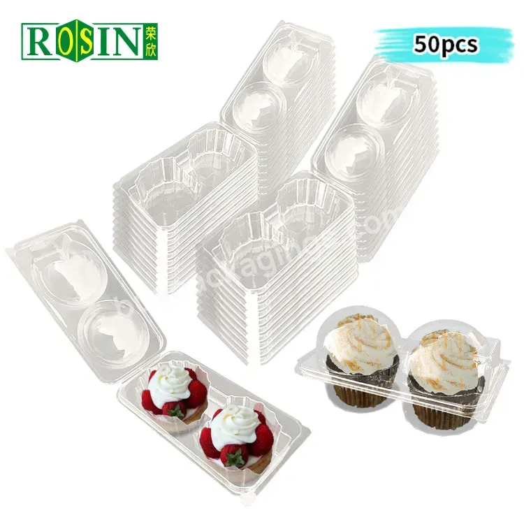 2 Holes Clear Cupcake Boxes Wholesale Plastic Clamshell Cupcake Box And Packaging With Logo