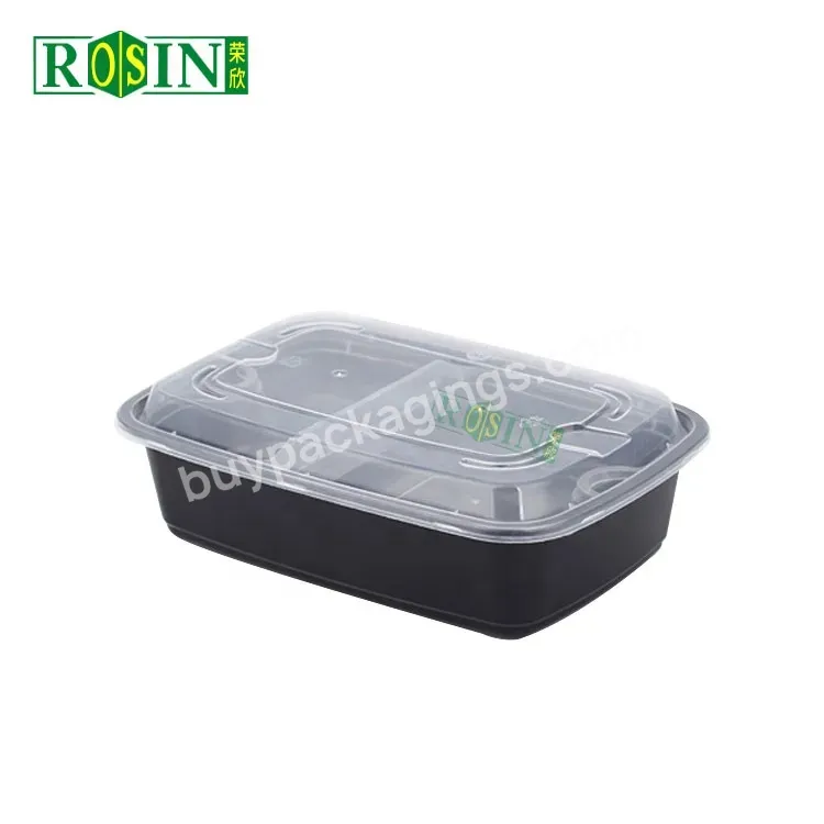 2 Layer Bento Lunch Box Black Square Disposable Plastic Lunch Box Takeaway Multi Compartment Food Container With Insert Tray