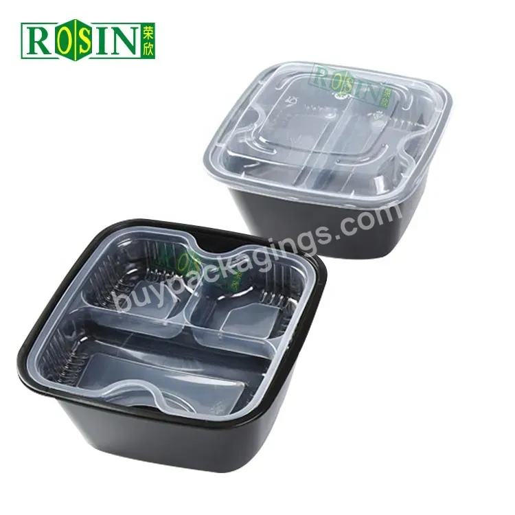 2 Layer Injection Airtight Square Disposable Lunch Box Takeaway Plastic Meal Prep Food Container With Insert Tray