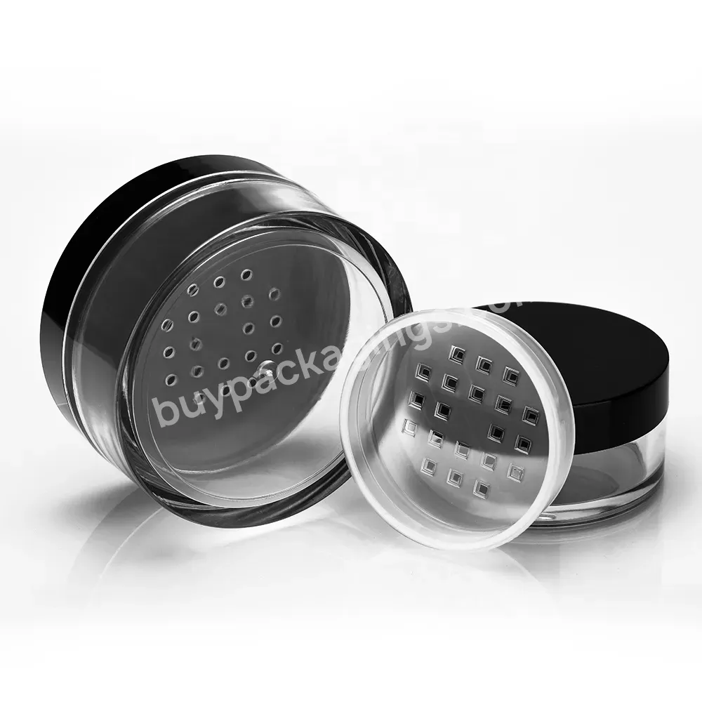 20 50 G Acrylic Transparent Loose Powder Talcum Powder Packaging Plastic Jar With Black Lid