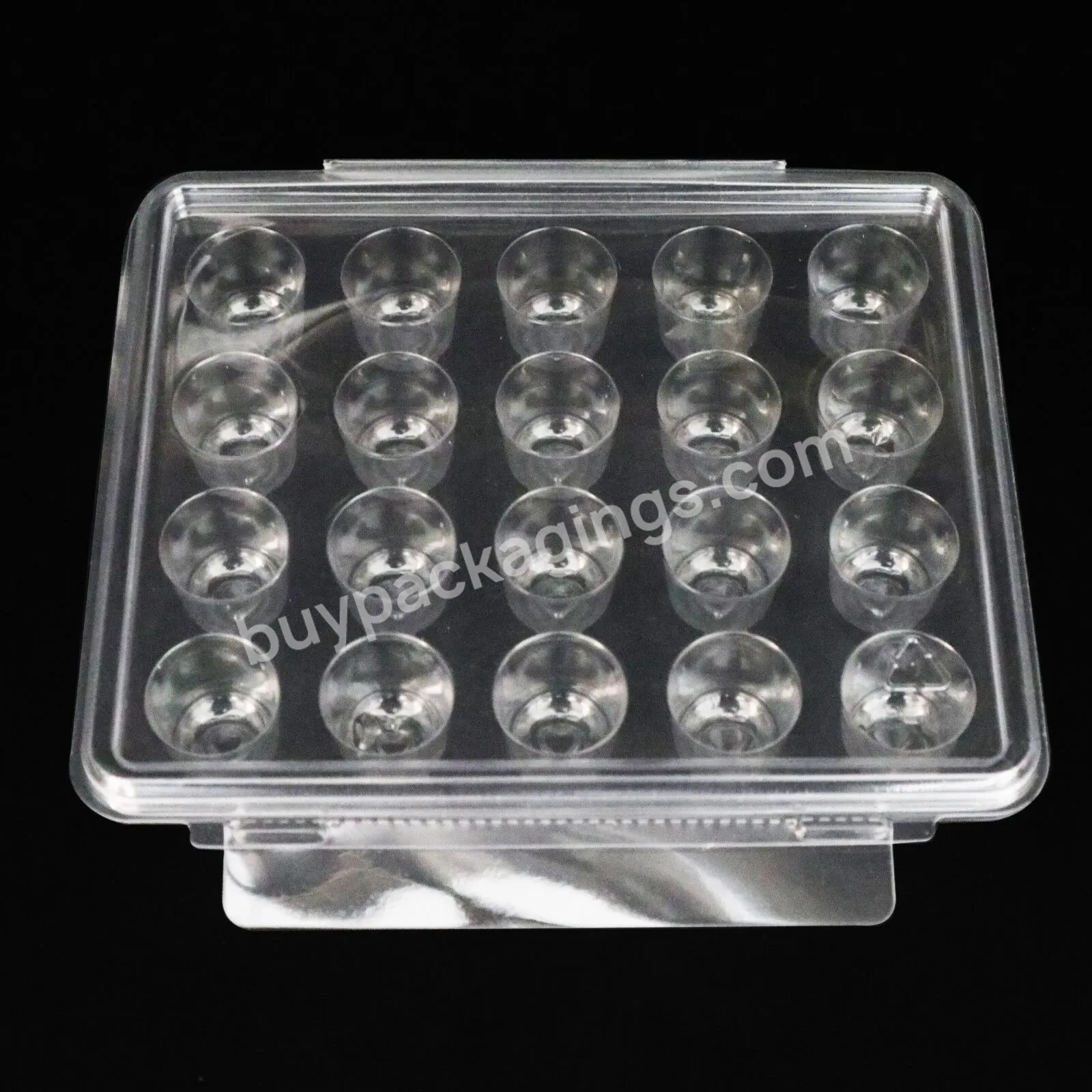 20 Cavity Round Holes Clear Plastic Chocolate Truffle Box Packaging