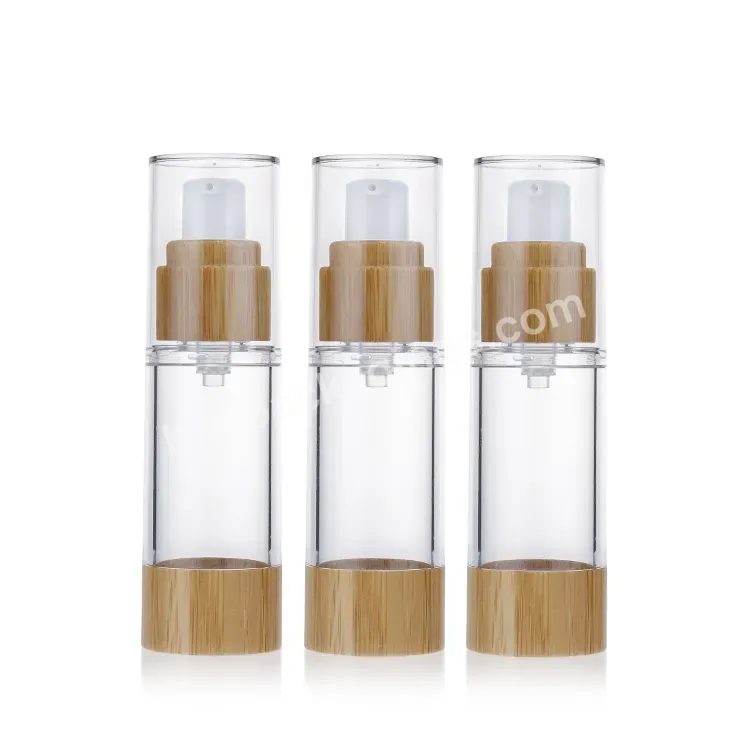 20 Ml 30 Ml 50 Ml Luxury Airless Lotion Plastic Cream Bottle With Pump Bamboo Cosmetic Packaging Bamboo Lid