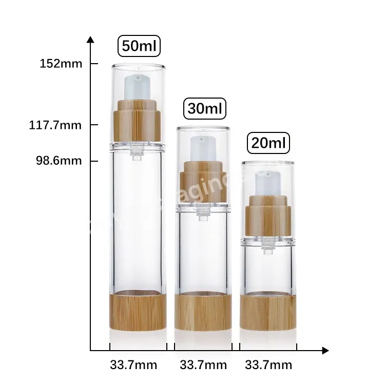 20 Ml 30 Ml 50 Ml Luxury Airless Lotion Plastic Cream Bottle With Pump Bamboo Cosmetic Packaging Bamboo Lid