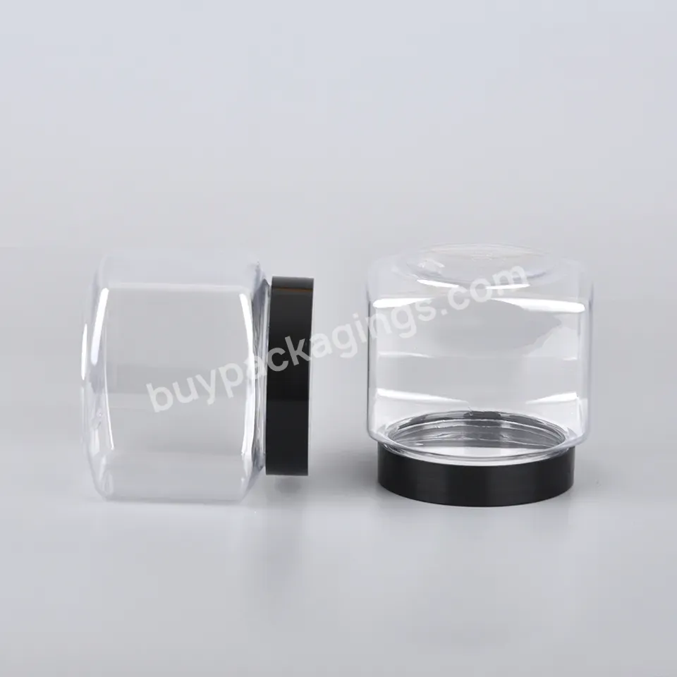 200g Wide Mouth Pet Square Plastic Body Cream Skin Care Plastic Cream Jar With Black Screw Cap