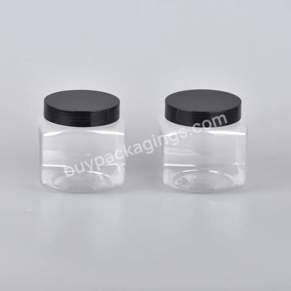 200g Wide Mouth Pet Square Plastic Body Cream Skin Care Plastic Cream Jar With Black Screw Cap