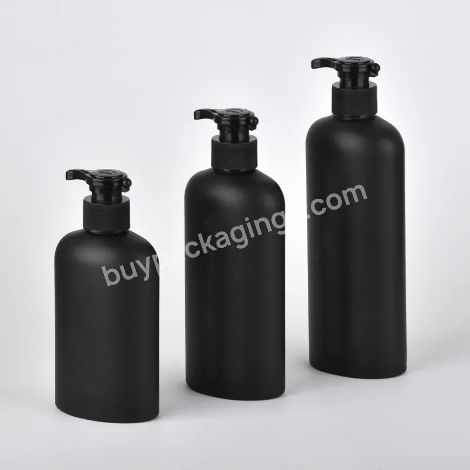 200ml 300ml 400ml Black Flat Plastic Lotion Packaging Bottle Pet Shampoo Shower Gel Lotion Pump Bottle