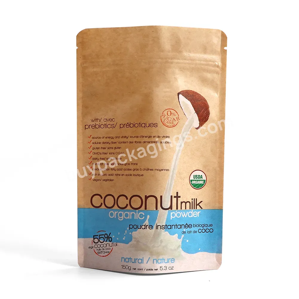 2020 Hot Sale Stand Up Zipper Kraft Paper Dried Food Bag Food Grade Milk Powder Bag Bpa Free Sealed Bag For Flour Nuts Dry Food