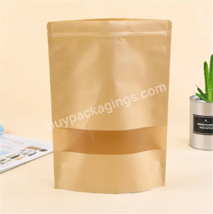 2020 Popular Food Package Brown Kraft Paper Bag With Window And Zipper