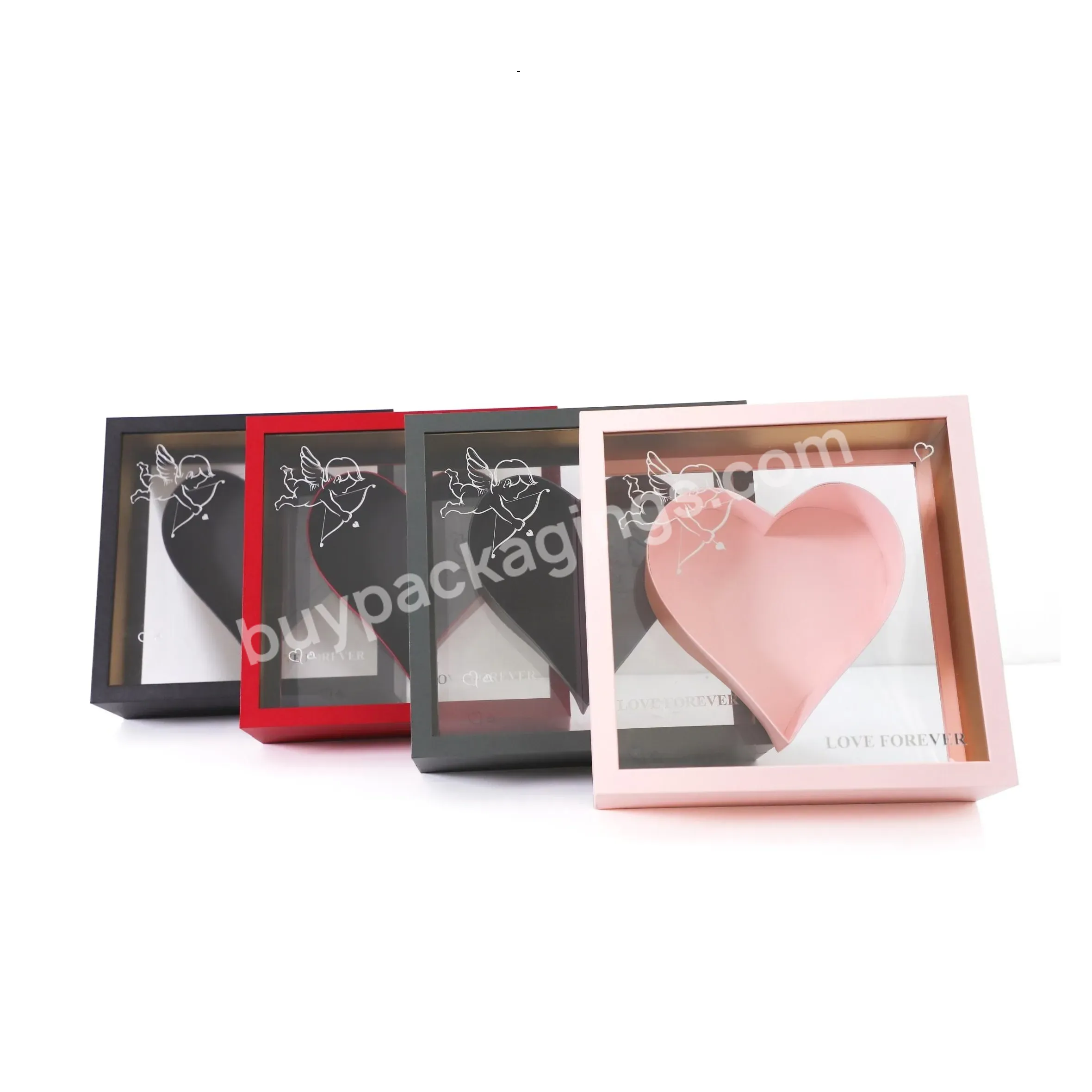 2021 New Design Square Flower Gift Box Heart Slotted Box With Acrylic Window