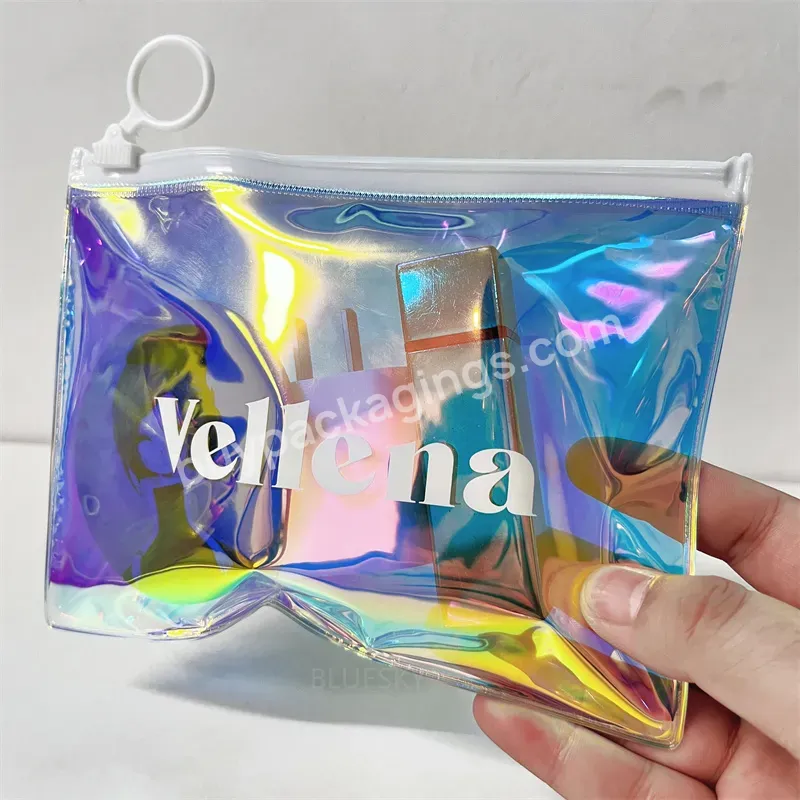 2022 Custom Beauty Make Up Bag With Logo Waterproof Holographic Clear Plastic Pvc Cosmetic Zipper Bags