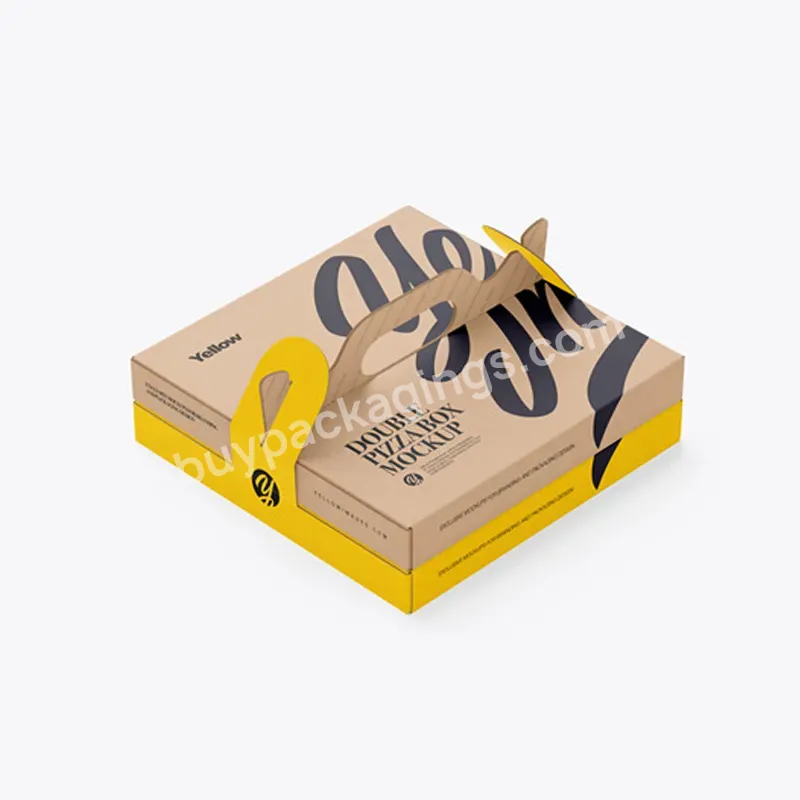 2022 Custom Logo Kraft Paper Double Pizza Box With Handles