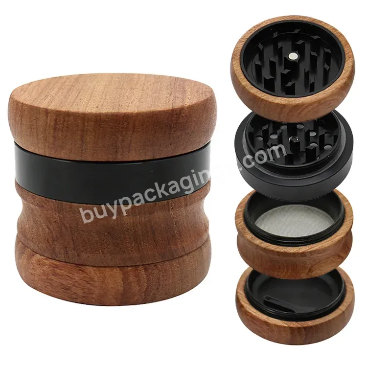 2022 New 4-layer 67mm Wooden Herb Grinder Aluminum Alloy Tooth Creative Splicing