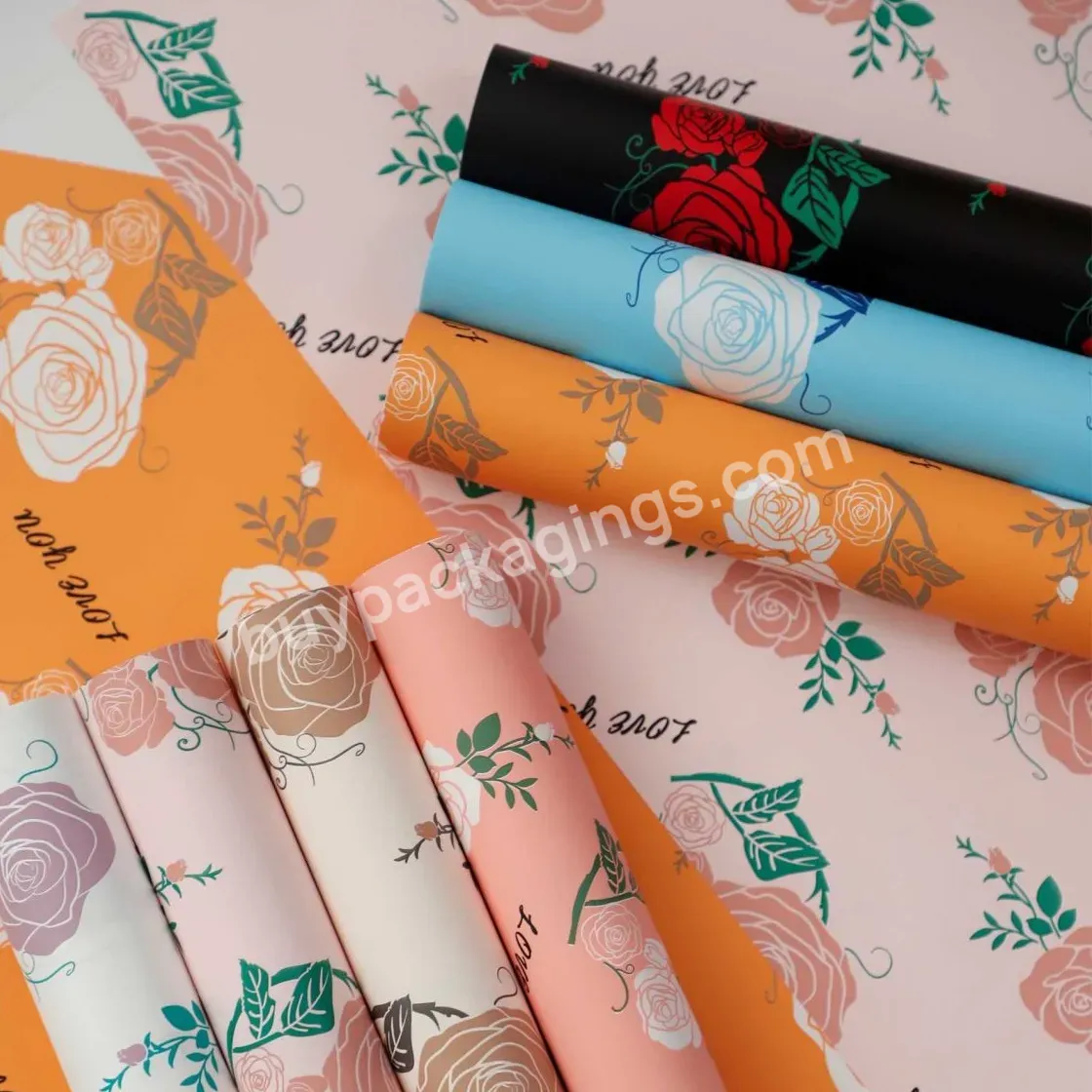 2022 New Arrival Colorful Rose Flower Design Printed Waterproof Plastic Floral Bouquet Packaging Paper For Flower Shop