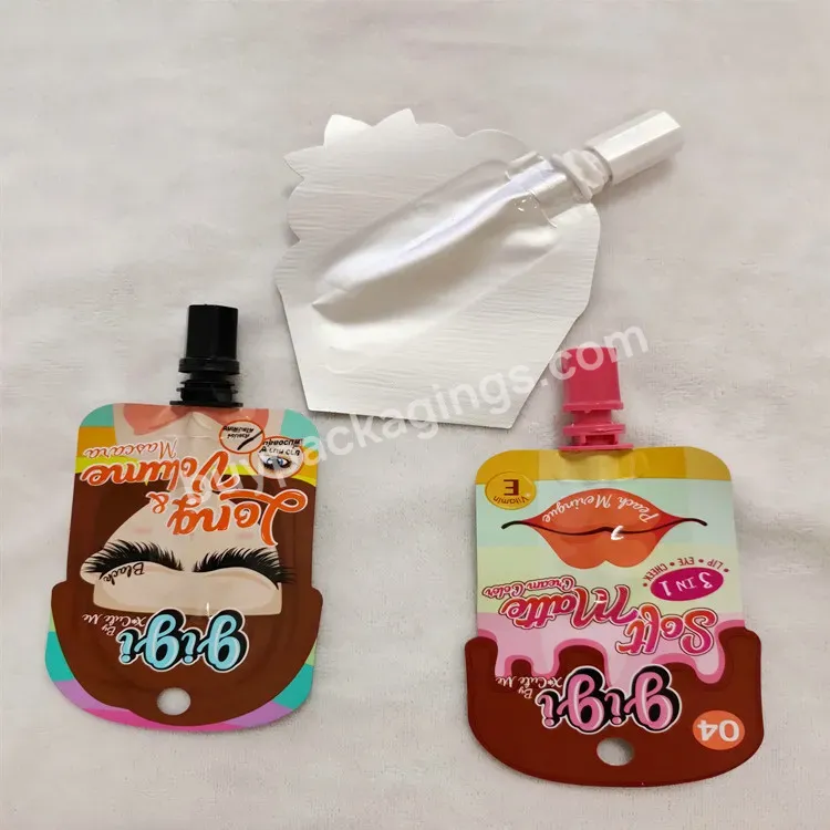 2022 New Design Custom Printing Pure Aluminum Makeup Cosmetic Lipstick Eyelash Spout Pouch With Brush Lip Balm