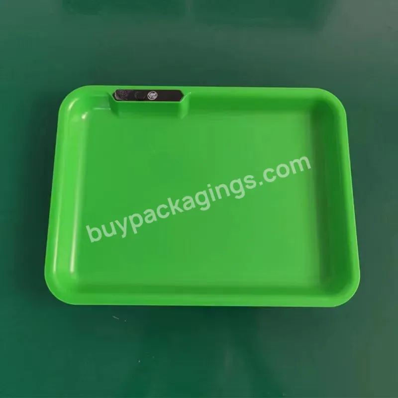 2022 Rectangular Hot Sale Plastic Material 280*210mm Led Tray Customize Logo Printing Led Light Up Rolling Tray With Speaker