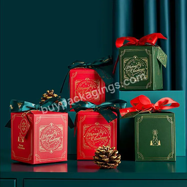 2022 Red/green Christmas Eve Gift Small Box Foldable Printed Cake Christmas Gift Box Packaging