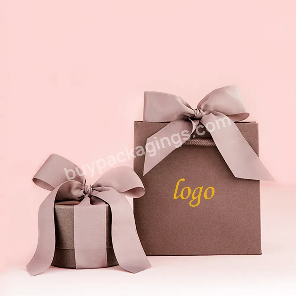 2022 Wholesale Custom Printed Luxury Wedding Favor Packaging Bag Jewelry Bow Tie Ribbon Paper Gift With Foil Gold Logo Boxes