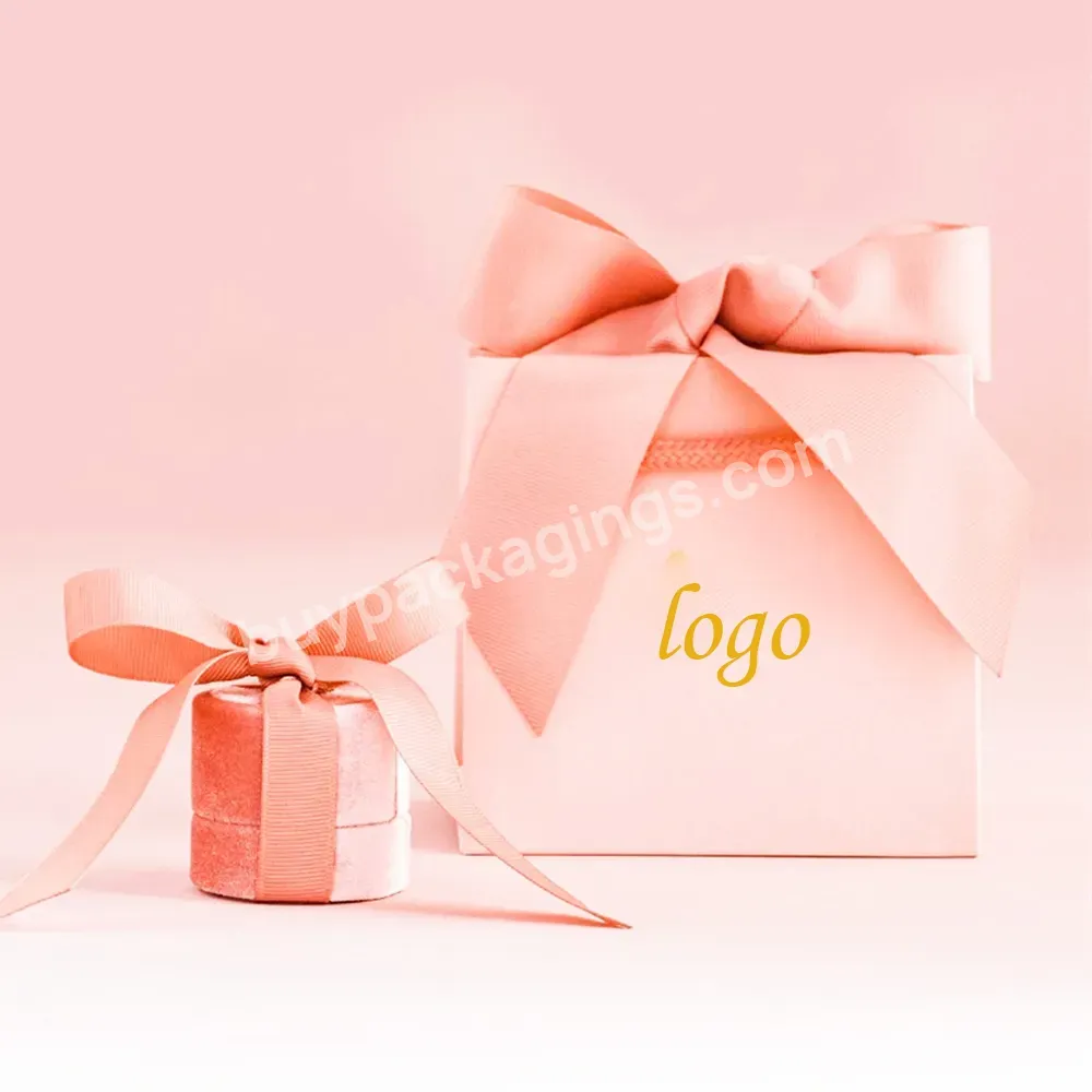 2022 Wholesale Custom Printed Luxury Wedding Favor Packaging Bag Jewelry Bow Tie Ribbon Paper Gift With Foil Gold Logo Boxes