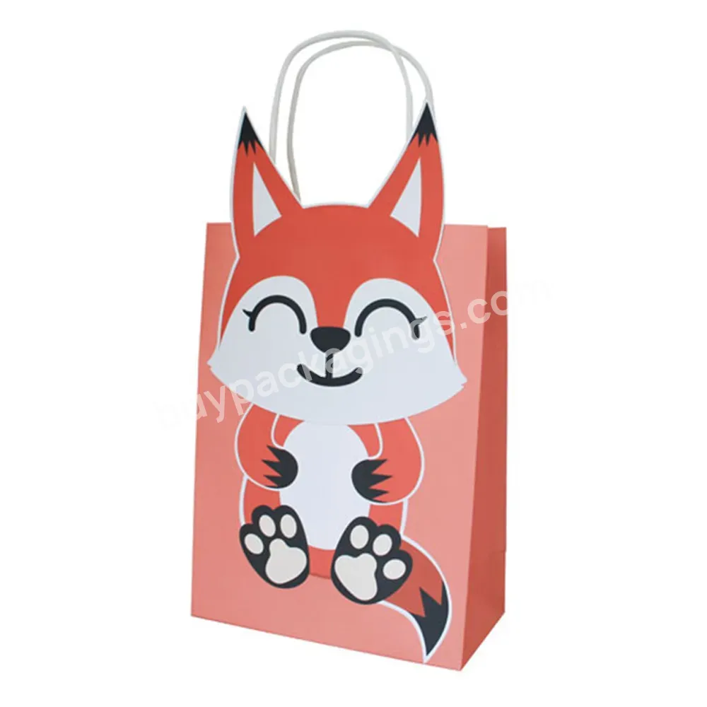 2023 Birthday Party Decorations Custom Cute Kids Gift Packaging Box Container Gift Bags Lovely Cartoon Animal Kraft Paper Bag