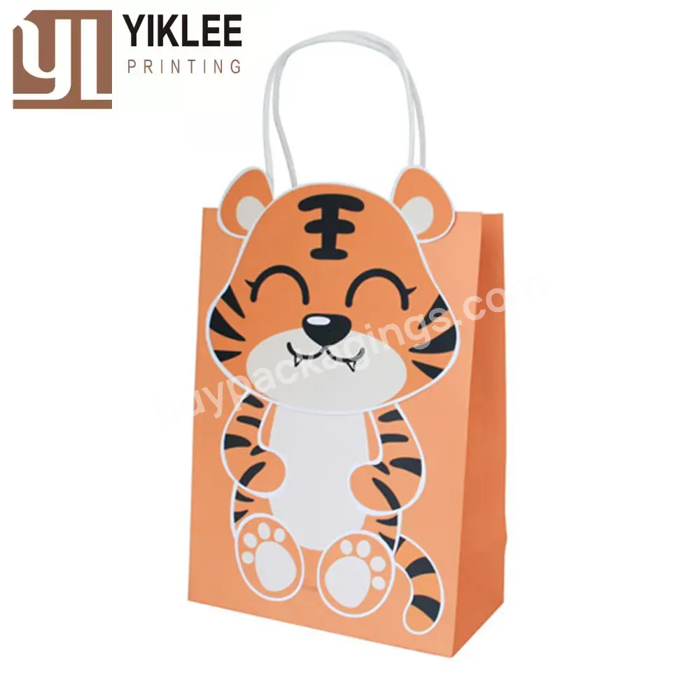 2023 Birthday Party Decorations Custom Cute Kids Gift Packaging Box Container Gift Bags Lovely Cartoon Animal Kraft Paper Bag