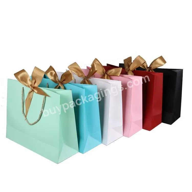 2023 Boutique Factory Price Printed Kraft Custom Gift cardboard Shopping Paper Bags  With Your Own Logo Luxury Ribbon Handle
