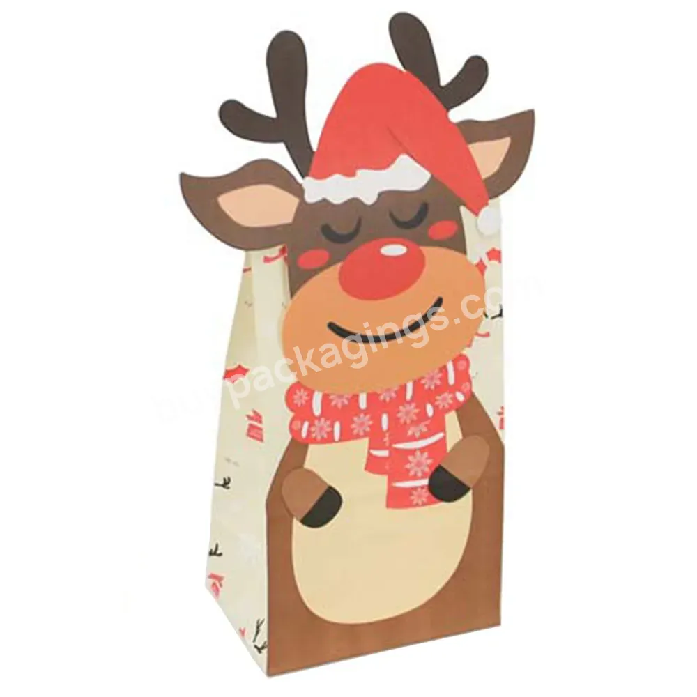 2023 Custom Packaging Xmas Birthday Party Decor Candy Pack With Sticker Santa Claus Kids Christmas Gift Bag Kraft Paper Bags