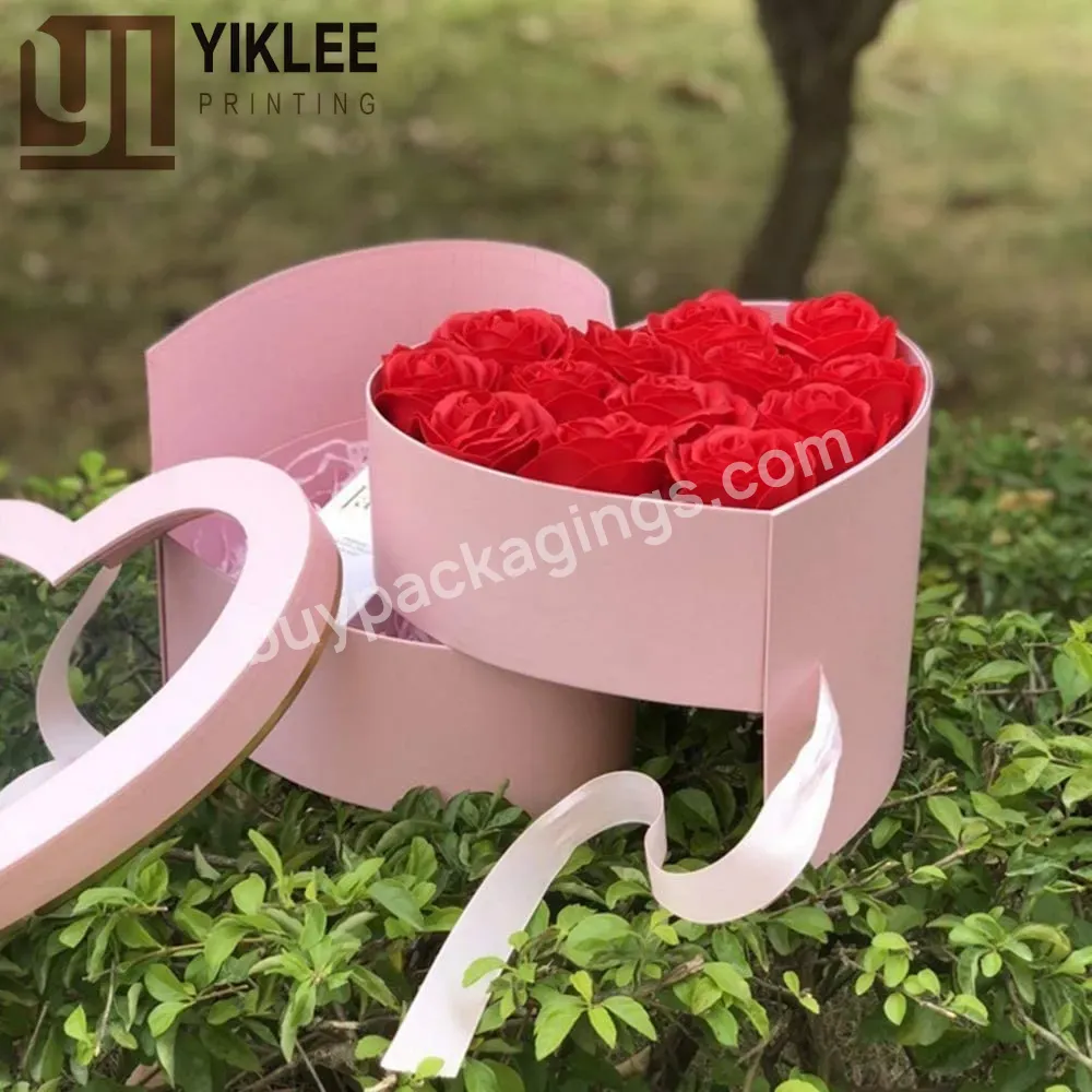 2023 Flower Arrangements Luxury Double Layer Rotating Flower Box Cardboard Boxes Heart Shaped Flower Box With Lids And Ribbons