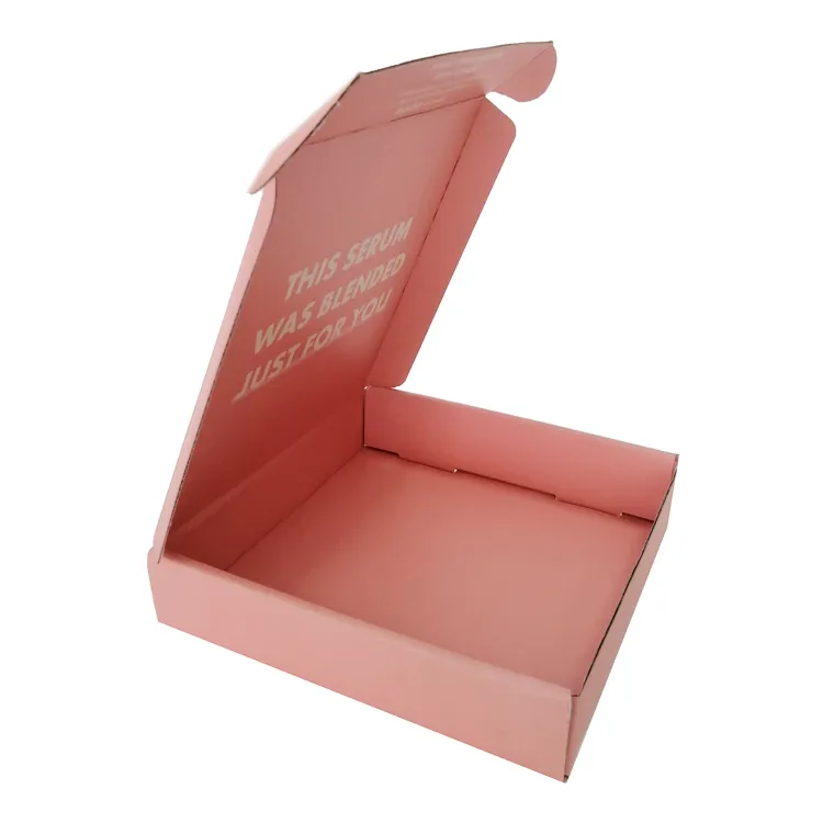 2023 hot sale CMYK printed flat pack folding pink corrugated shipping boxes custom logo