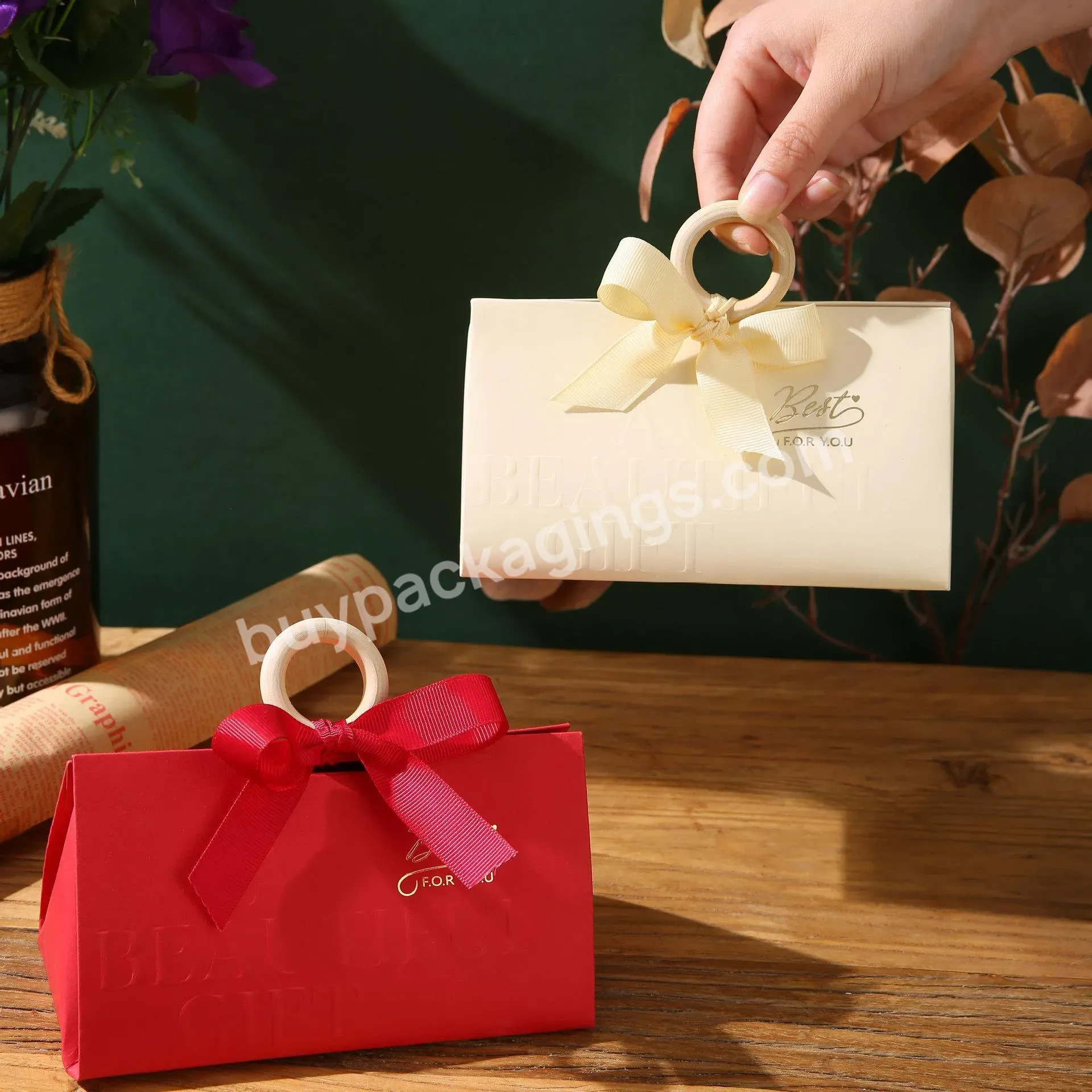 2023 Hot Sale Custom Logo Print Paper Fancy Wedding Luxury Gift Paper Box With Bow Ribbon