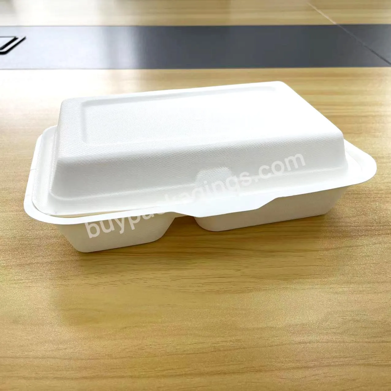 2023 Hot Selling Low Price 2 Compartment 9inch Bagasse Disposable Lunch Clamshell Packaging Food Paper Box