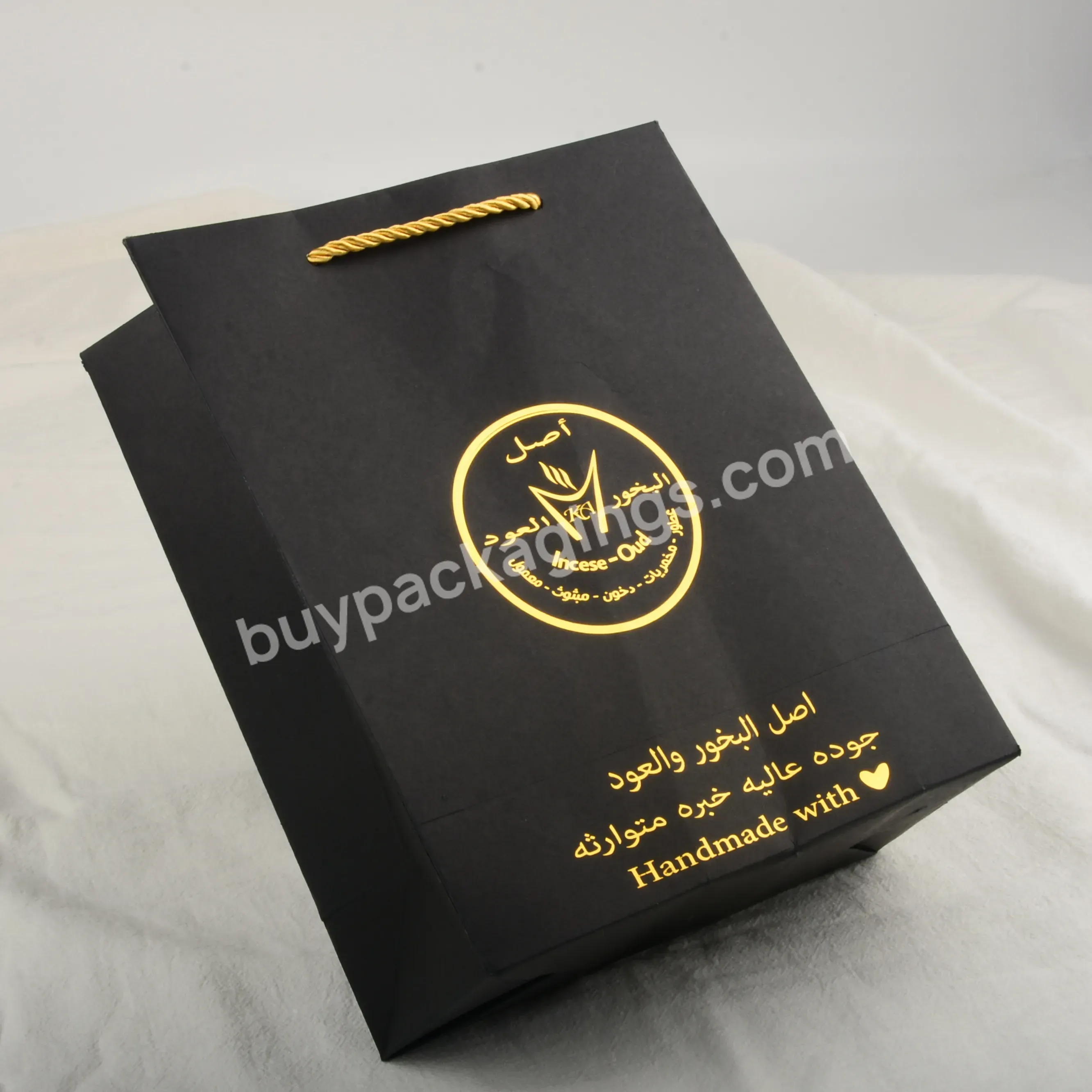 2023 Hot Selling Product Luxury Design High Level Black Paper Bag With Golden Logo Custom Size Logo Recyclable Shopping Package