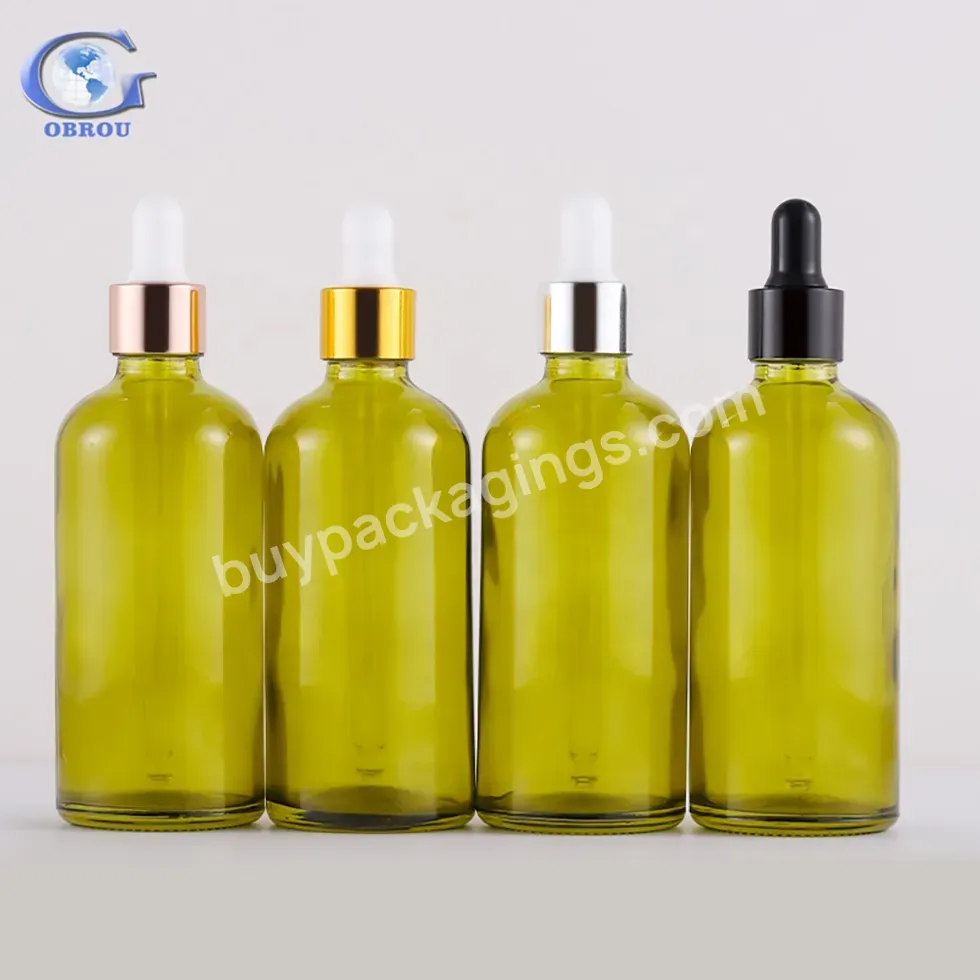 2023 Hot Selling Wholesale Olive Green Dropper Glass Bottle Serum Hair Beard Essential Oil 100 Ml Empty Glass Bottle Or Cosmetic