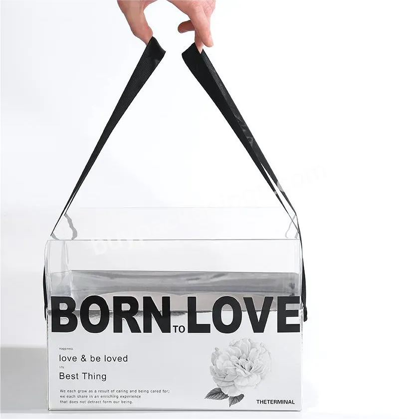 2023 New Arrival Born Love Embossing Flower Box Gift Box For Valentines Day Rose Packaging Box With Transparent Pvc Cover