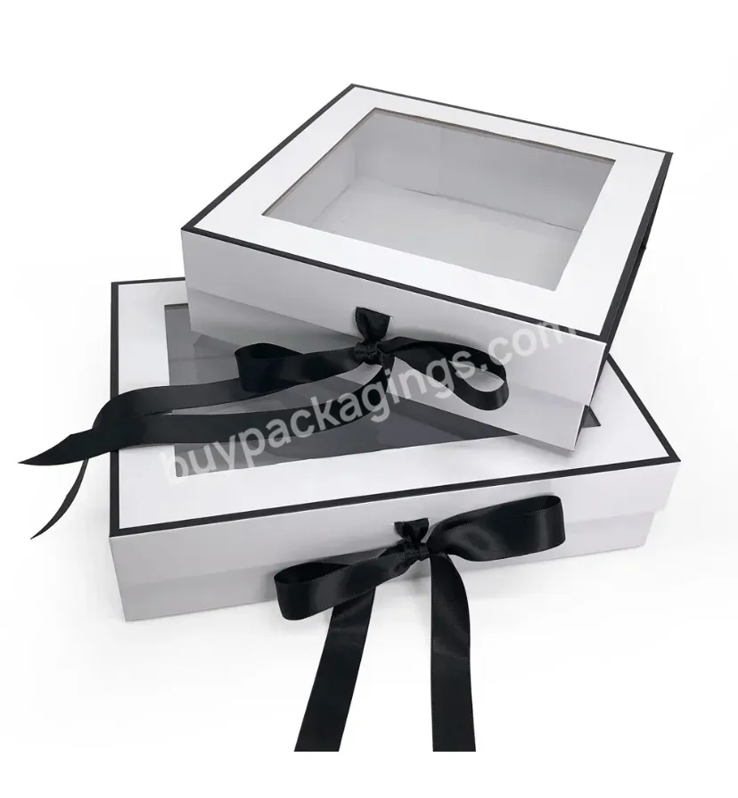 2023 New Arrival Folding Cardboard Box With Window Magnetic Closure Foldable Gift Boxes Packaging Box With Ribbon