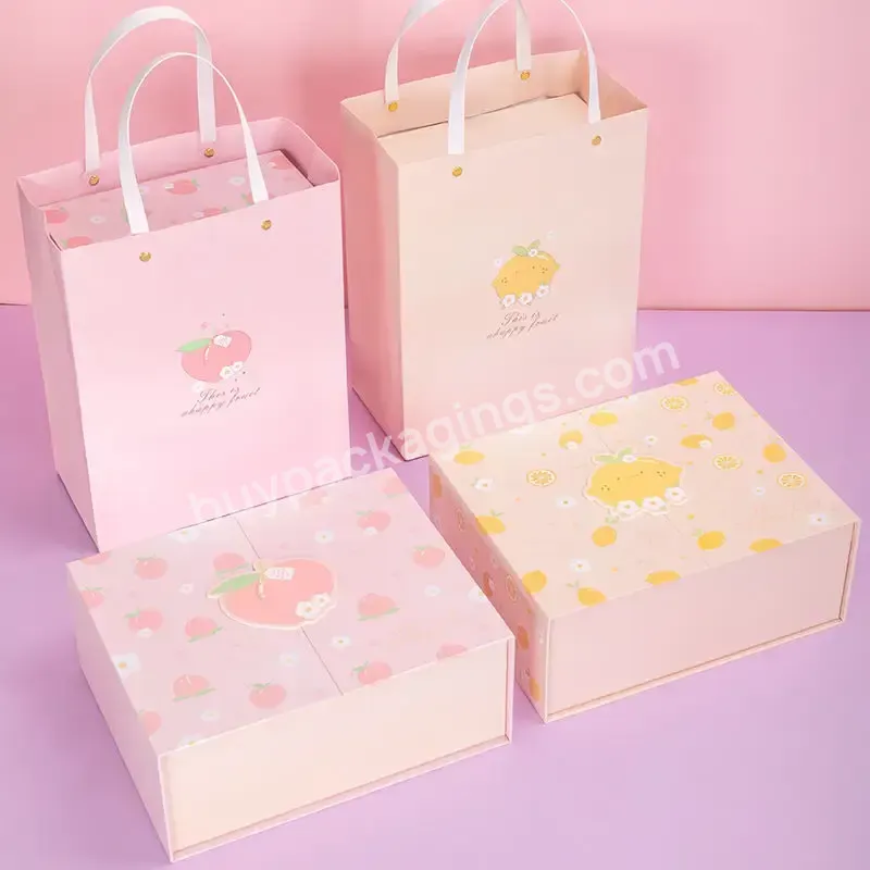 2023 New Arrival Pink Or Lemon Gift Box With Lid Luxury Magnetic Jewelry Candy Birthday Gift Set Folding Cardboard Custom Box