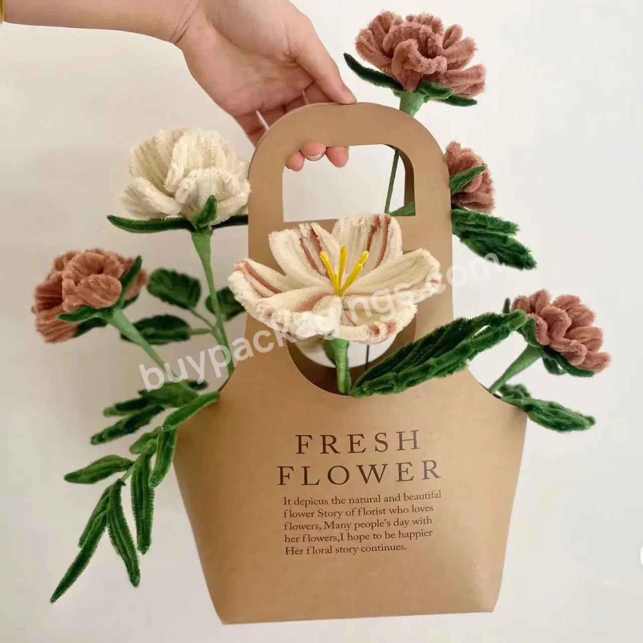 2023 New Arrival Two Size Portable Flower Box Floral Bag Folded Square Flower Gift Bag For Flower Shop Wrapper