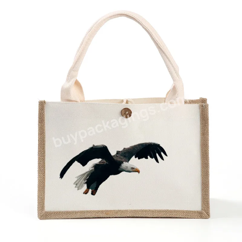 2023 New Customize Logo Eco Friendly Wholesale Reusable Bags Front Canvas Pocket Tote Jute Shopping Bag For Grocery