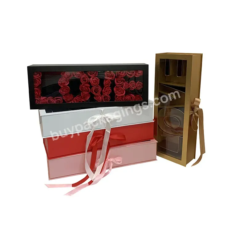 2023 New Love Groove Shape Flower Gift Paper Box Transparent Pvc Window Flower Box For Valentine's Day