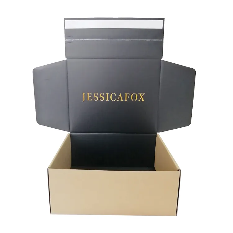 2023 new mailer box with gold foil clothes packaging kraft shipping box matte black cardboard paper box