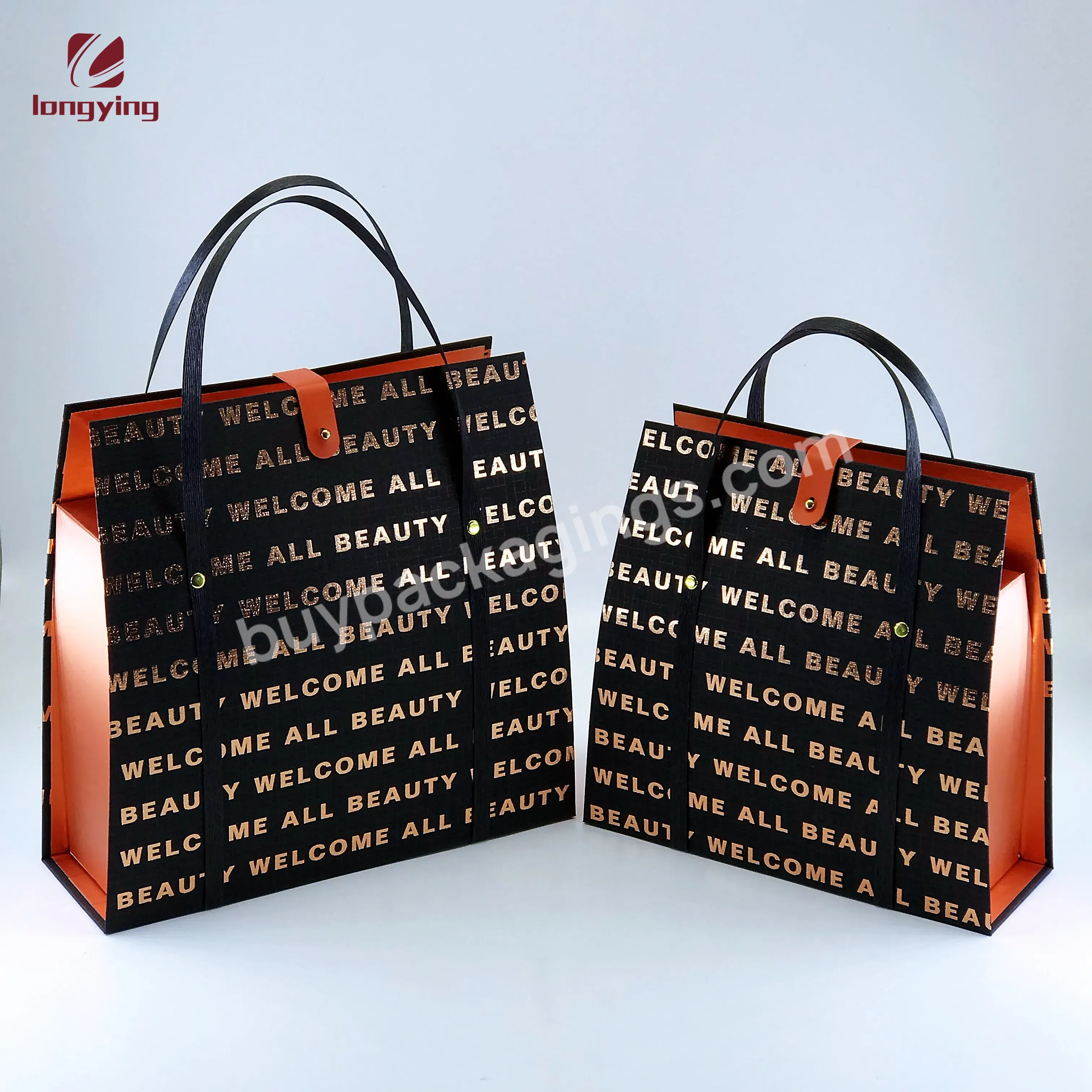 2023 New Products Printed Black Color Cardboard Paper Bag With Pu Handle