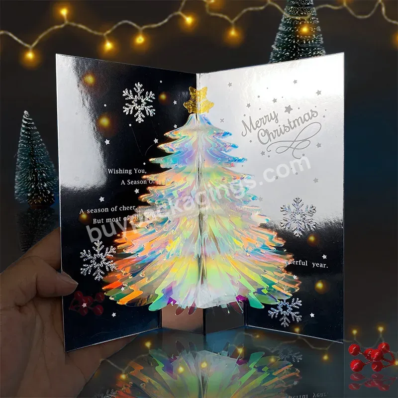 2023 New Wholesale Fashion 3d Christmas Laser Glow Gradient Christmas Tree Gift Thank You Card Pop Up Card