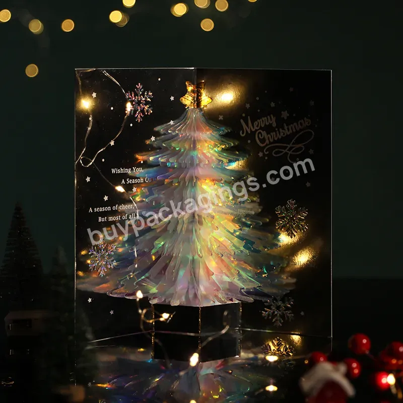 2023 New Wholesale Fashion 3d Christmas Laser Glow Gradient Christmas Tree Gift Thank You Card Pop Up Card