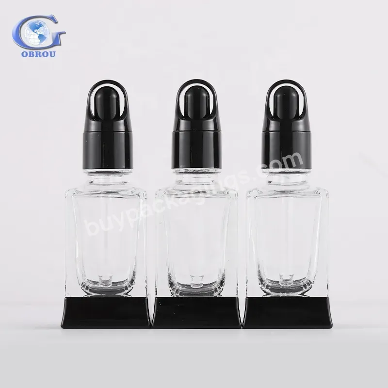 2023 Square Clear Glass Pipette Serum Bottles 30 Ml Essential Oil Rectangle Glass Dropper Bottles With Pipette Black Cap