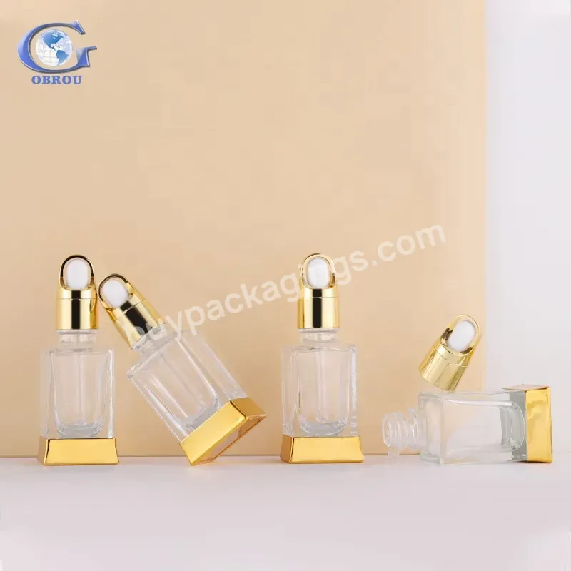 2023 Square Clear Glass Pipette Serum Bottles 30ml Essential Oil Rectangle Glass Dropper Bottles With Pipette Aluminum Cap