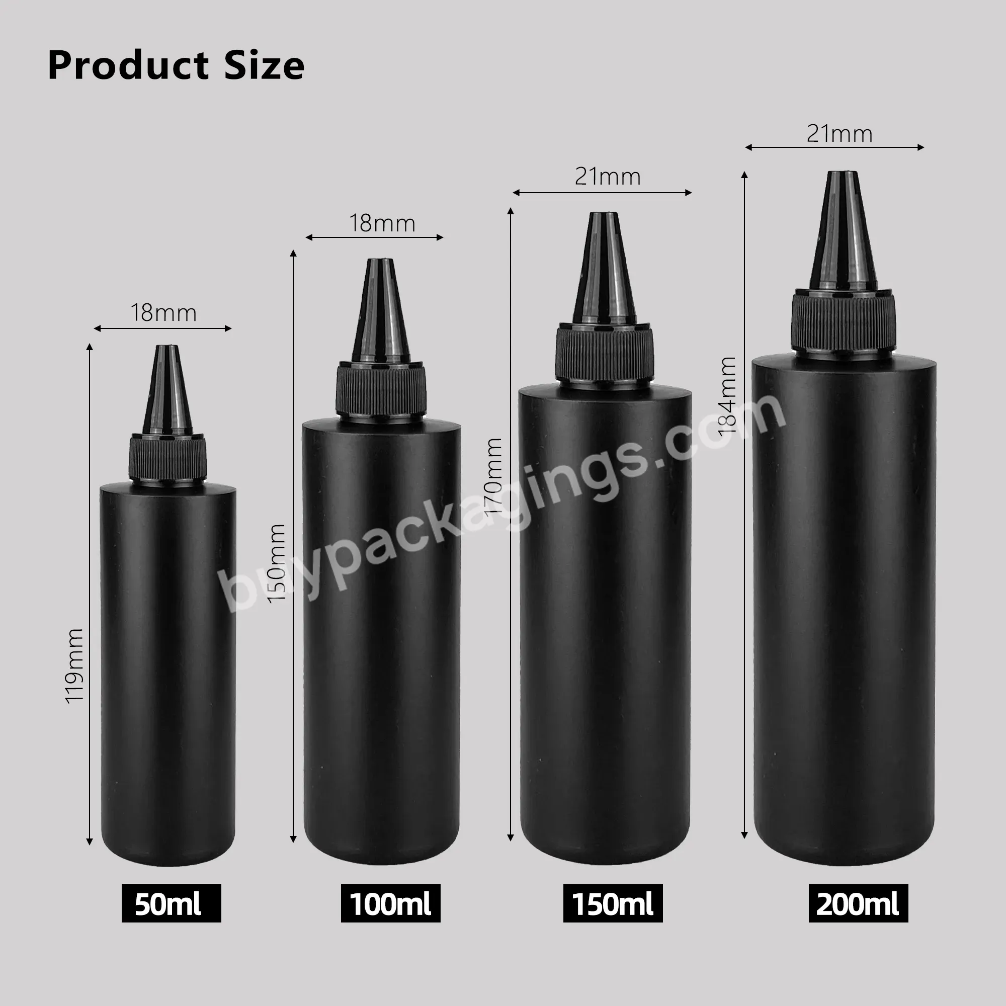 2023 The Prevailing Trend Pocket Size Plastic Pet Pointed Hair Oil Nozzle Clear Squeeze Bottles 50ml 100ml 150ml 200ml