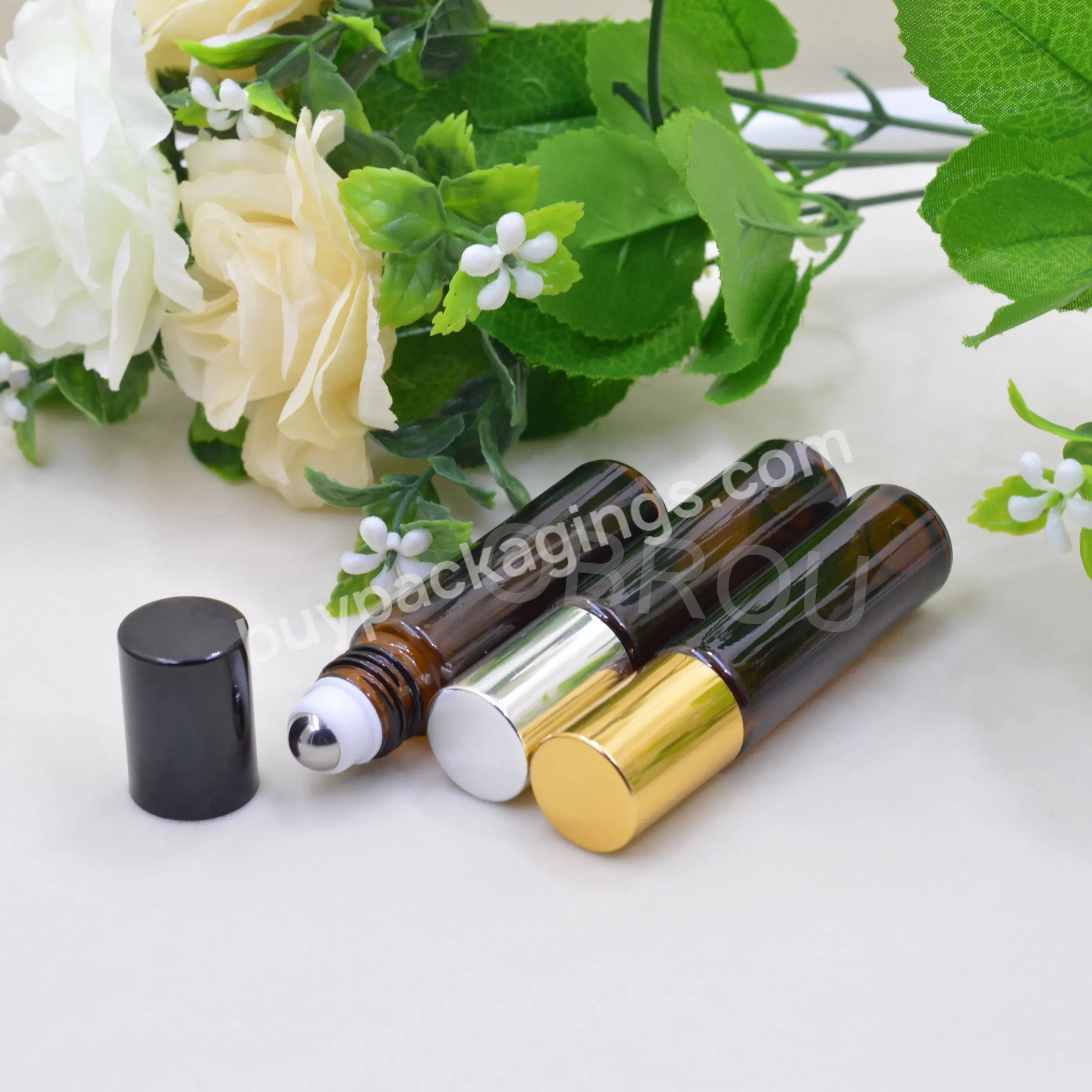 2023 Trade Assurance 10ml Empty Perfume Glass Bottles Amber Glass Refillable Roll On Deodorant Bottles With Metal Roller Ball