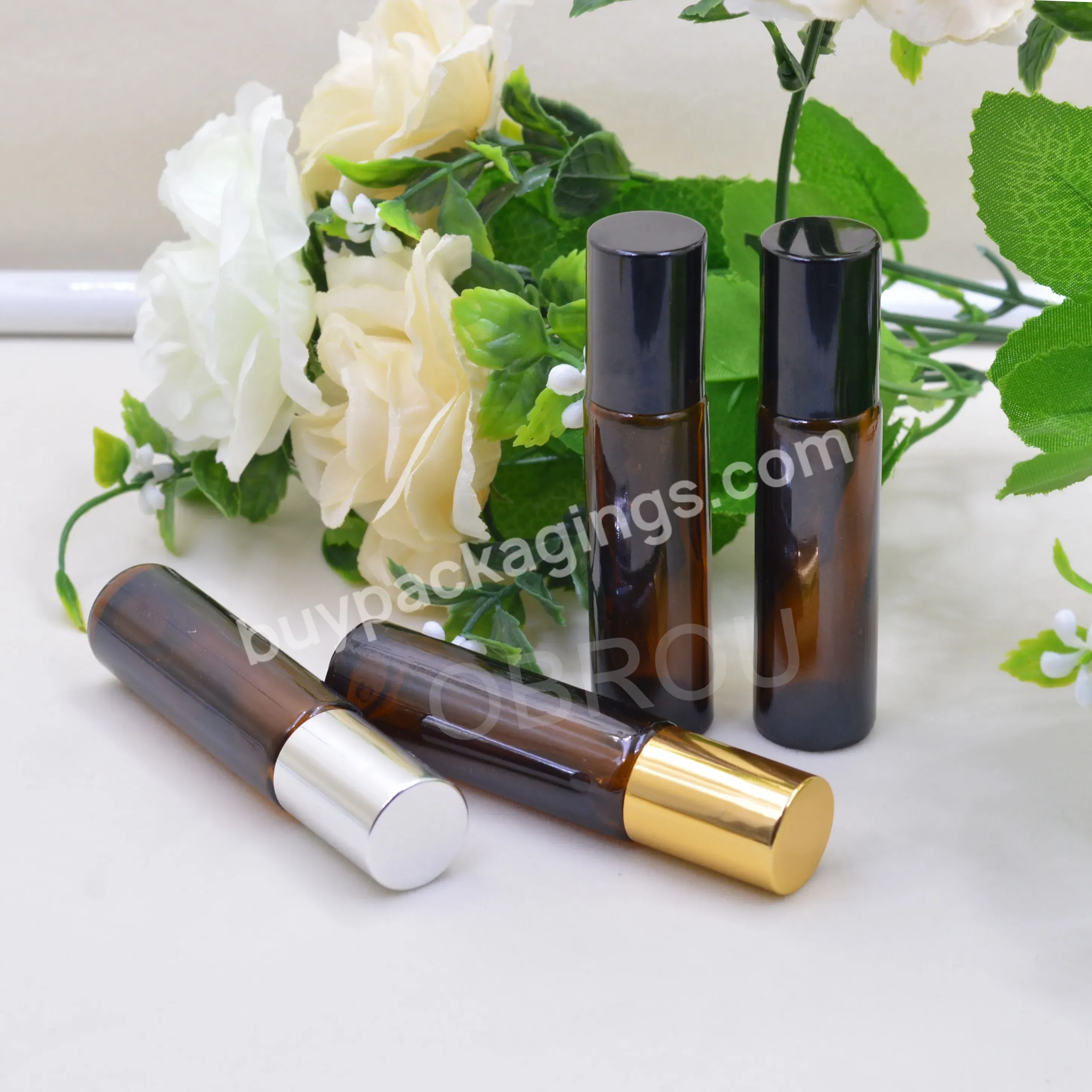 2023 Trade Assurance 10ml Empty Perfume Glass Bottles Amber Glass Refillable Roll On Deodorant Bottles With Metal Roller Ball