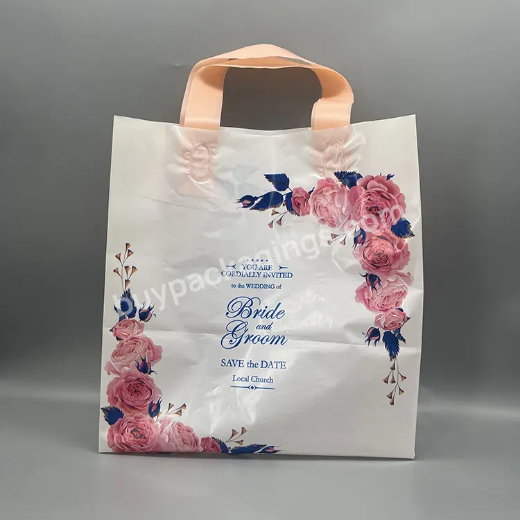 2023 White Custom Logo Flower Plastic Tote Bag T-shirt Clothing Portable Bag Exquisite Gift Packaging Plastic Gift Bags