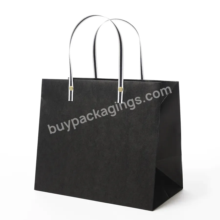 2023 Wholesale Custom Logo Black Kraft Paper Bags Reusable Kraft Packaging Bag With Handles High Quality Paper Bags For Shopping