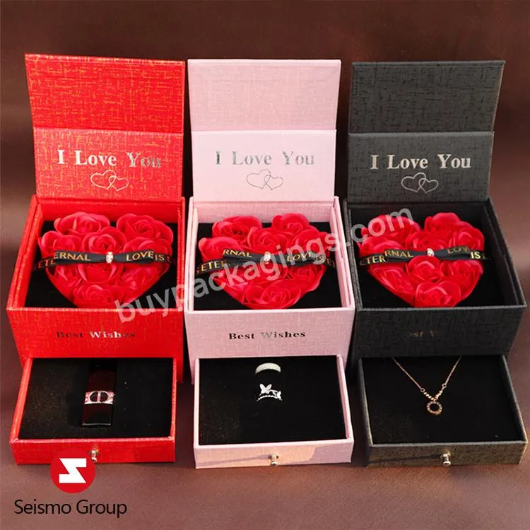 2023 Wholesale Customized Luxury Valentines Theme Arrangements Preserved Flower Jewelry Gift Decoration Boxes With Logo